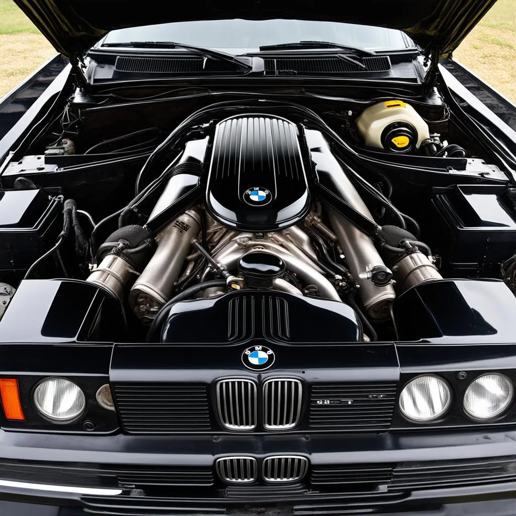 Detailed view of a restored 1986 BMW 325i engine bay