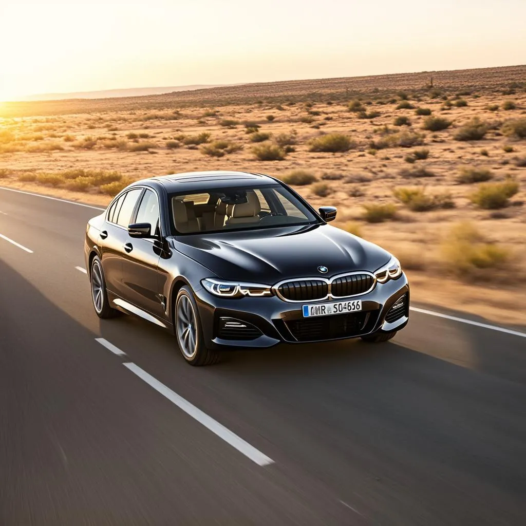 BMW 330e cruising on an open highway