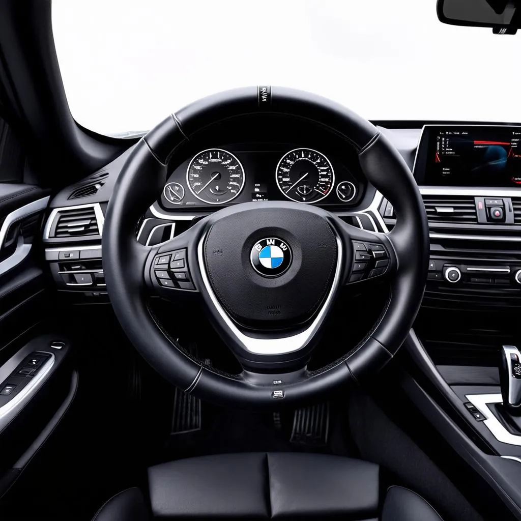 BMW 330i Interior with Steering Wheel Cover