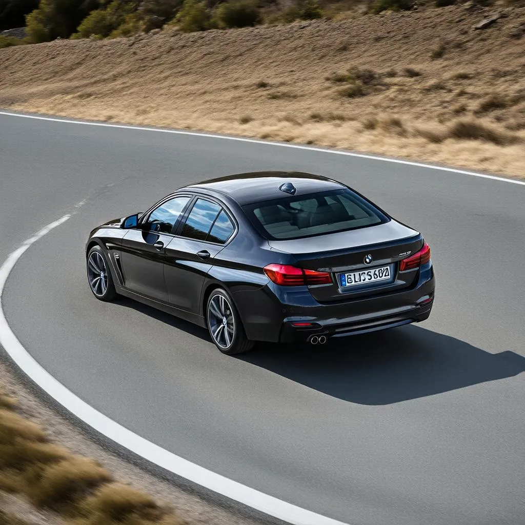 BMW 5 Series driving on a winding road