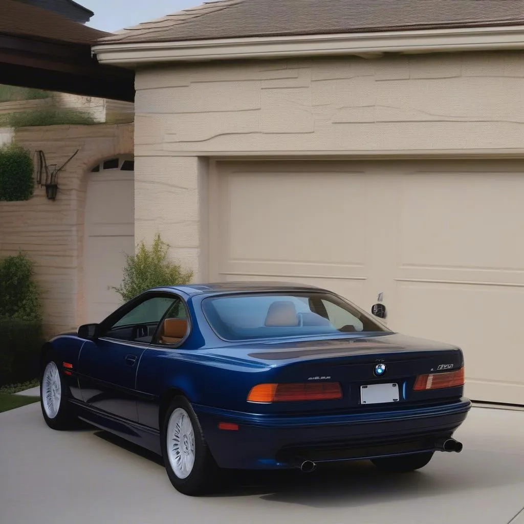 A 1997 BMW 850Ci parked in a garage