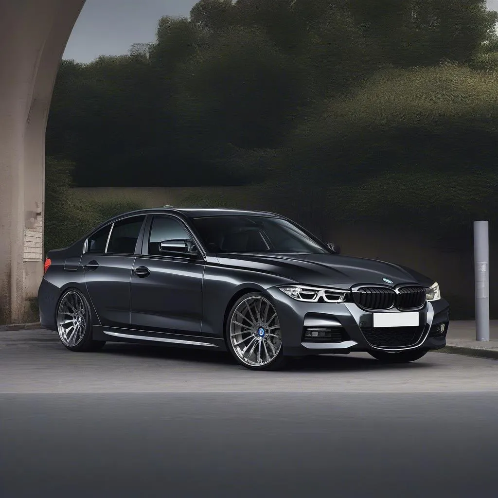 A set of aftermarket wheels on a BMW 3 Series