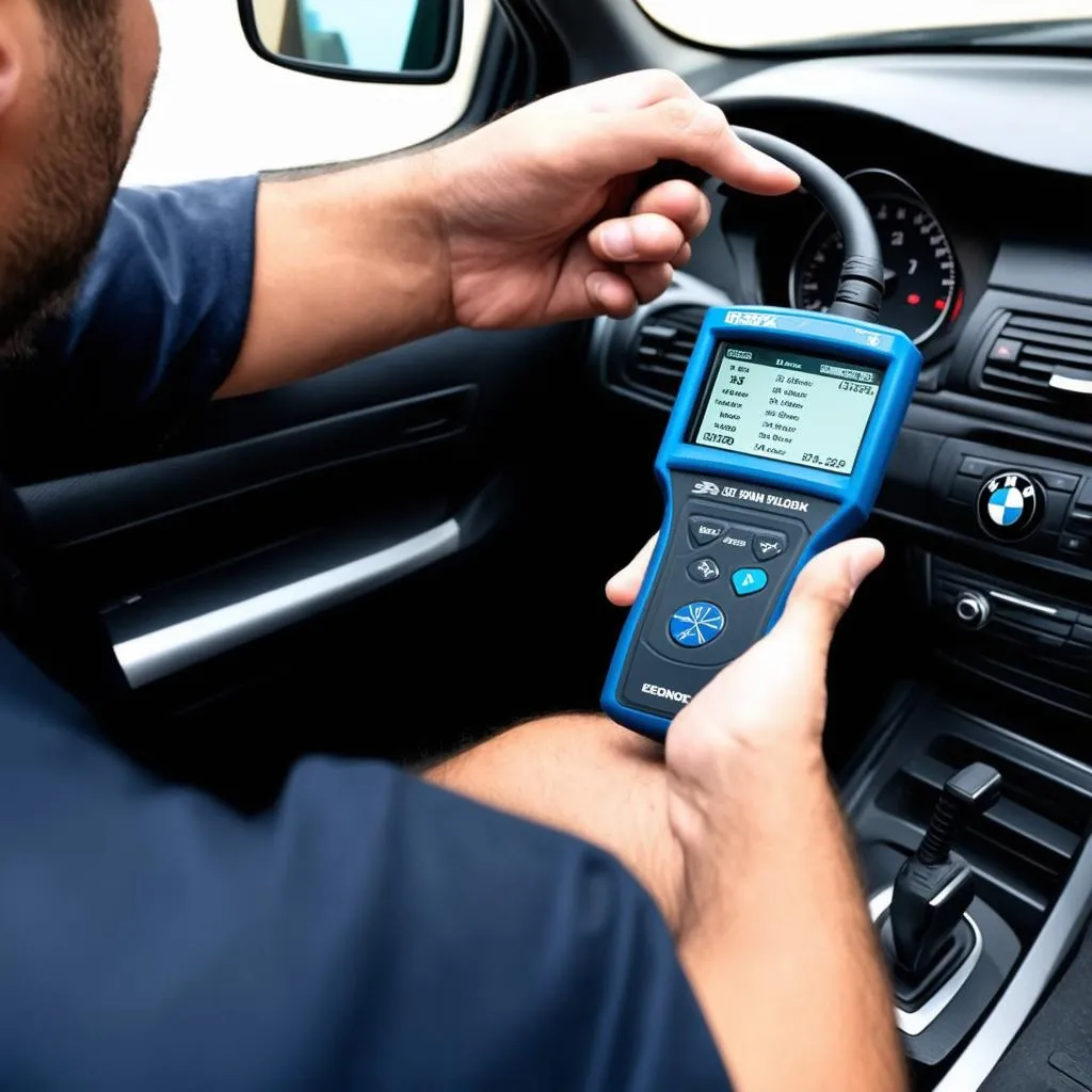 BMW Car Owner Using Diagnostic Tool