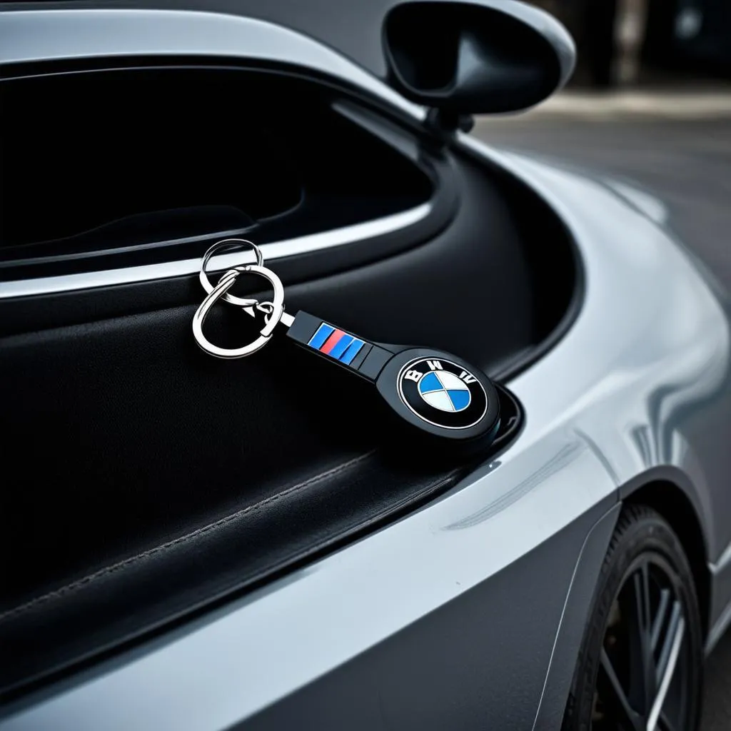 BMW car with a keychain in the ignition