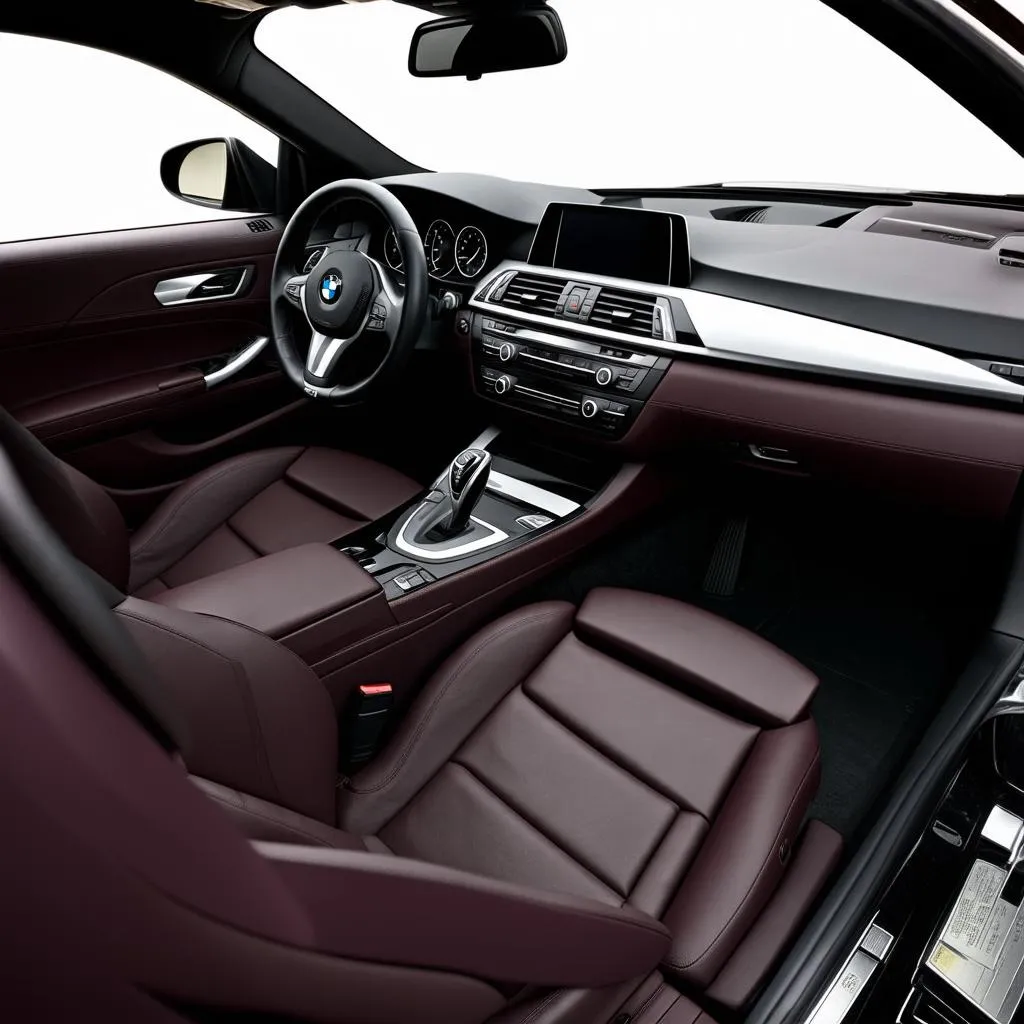 The interior of a BMW painted in dark purple