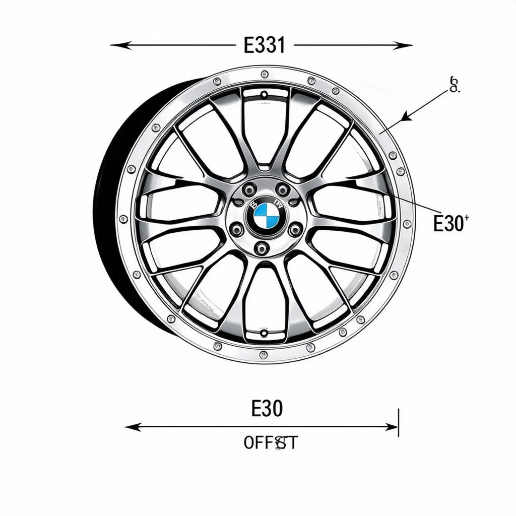 Diagram illustrating the wheel offset. The offset is the distance between the mounting surface of the wheel and the center of the wheel.