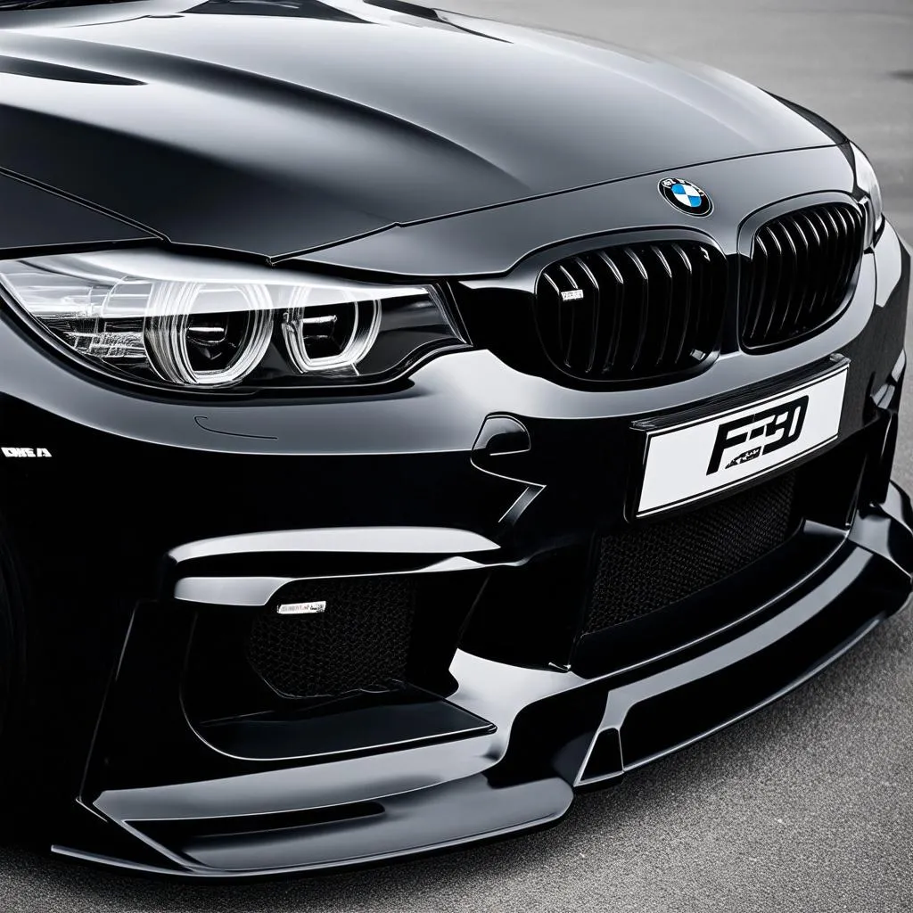 Close-up of a BMW F30's front wide body kit