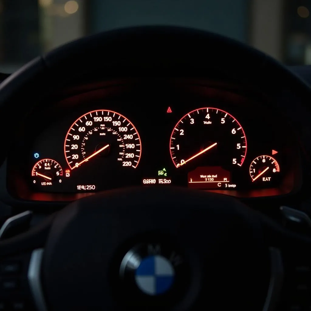 BMW F32 dashboard with warning lights illuminated