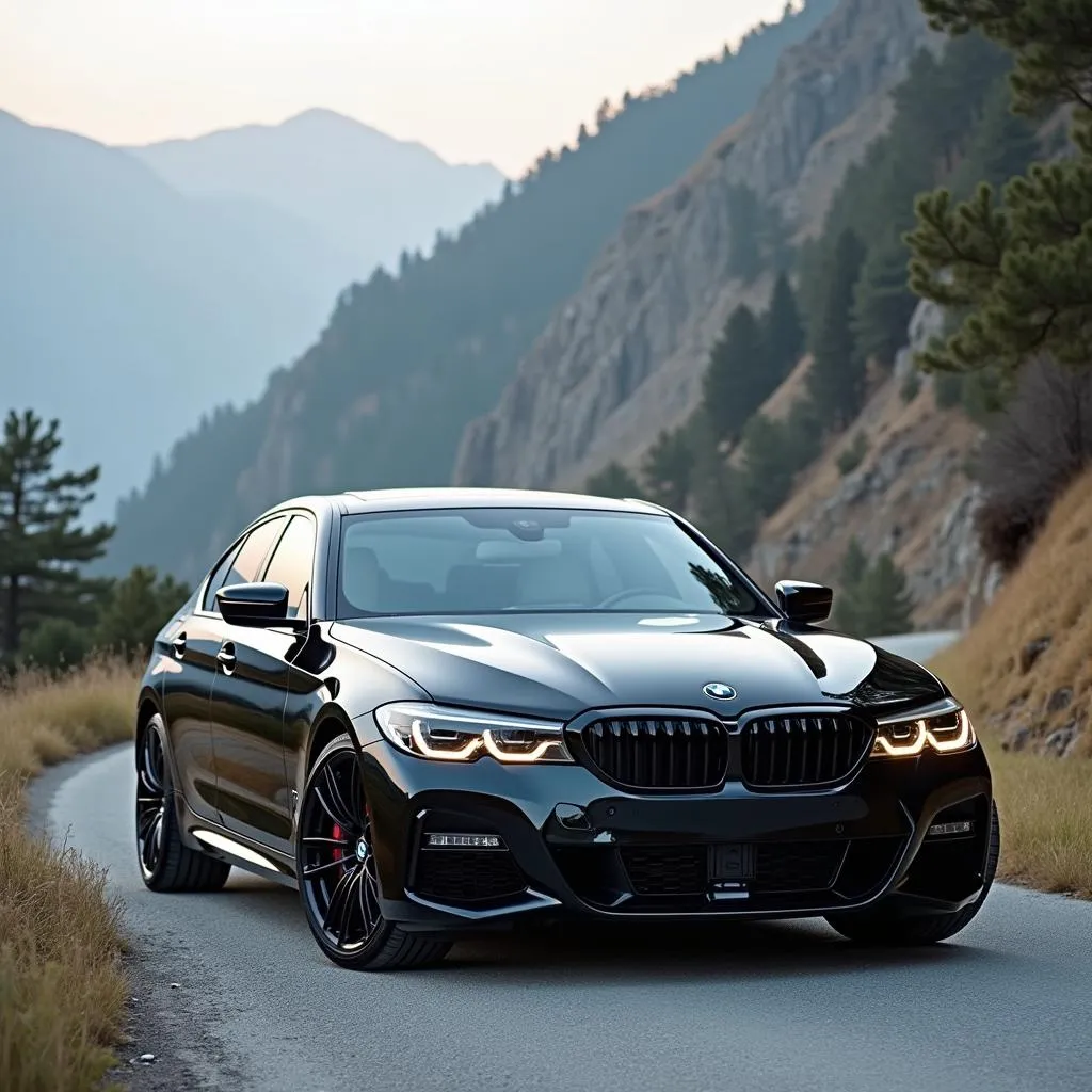 BMW F32 parked on a scenic mountain road