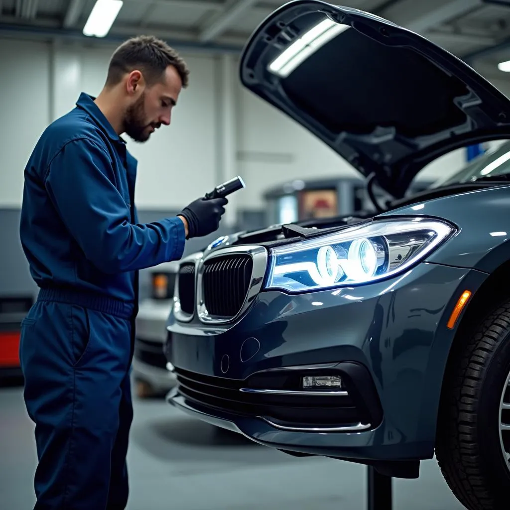 BMW Front Bumper Repair at a Body Shop