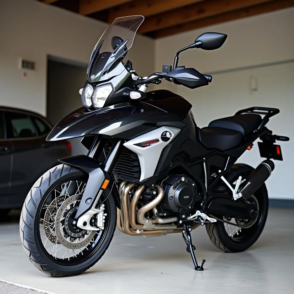 BMW G450X parked in garage