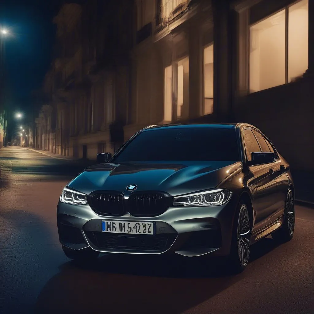 Illuminated BMW Grille at Night