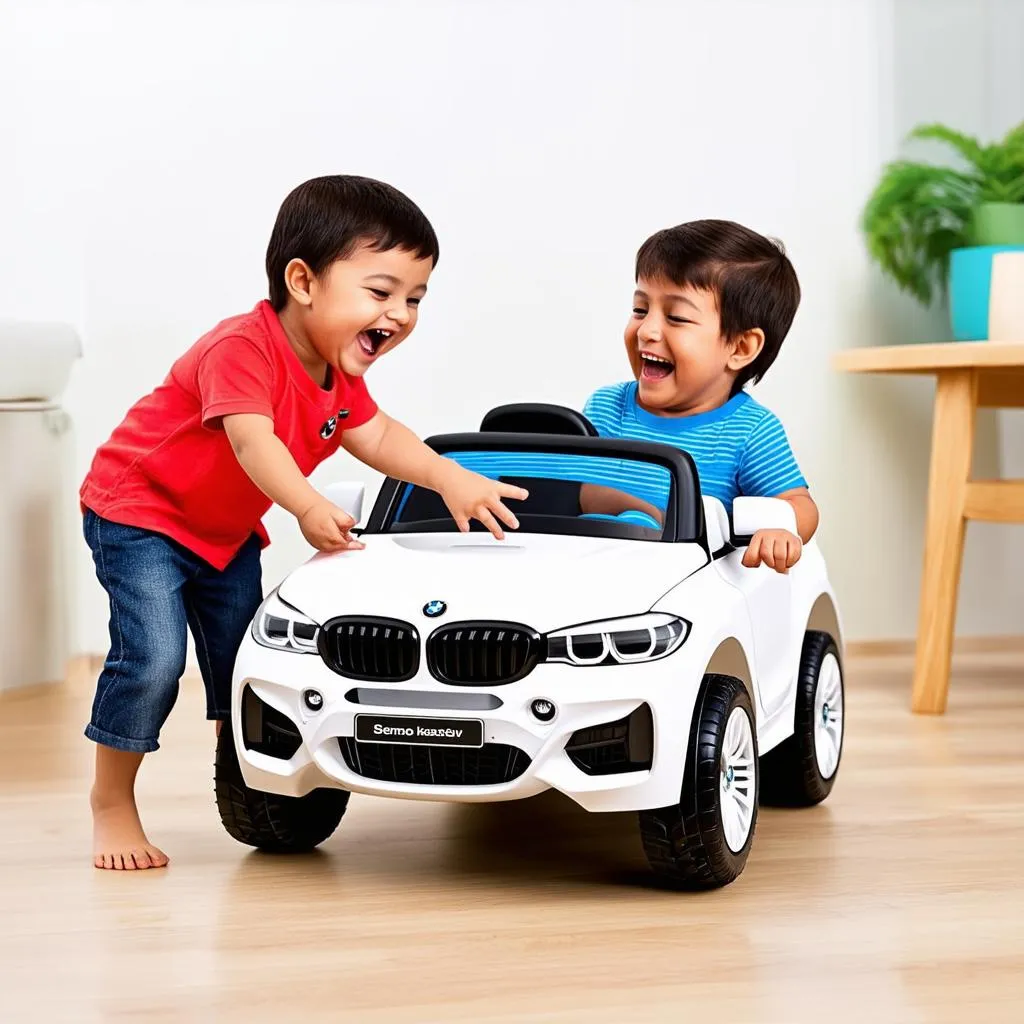 Kids playing with a BMW kids car