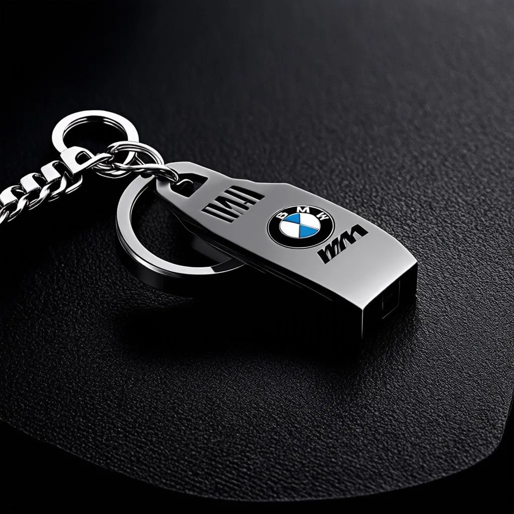 Close-up photo of a BMW M keychain