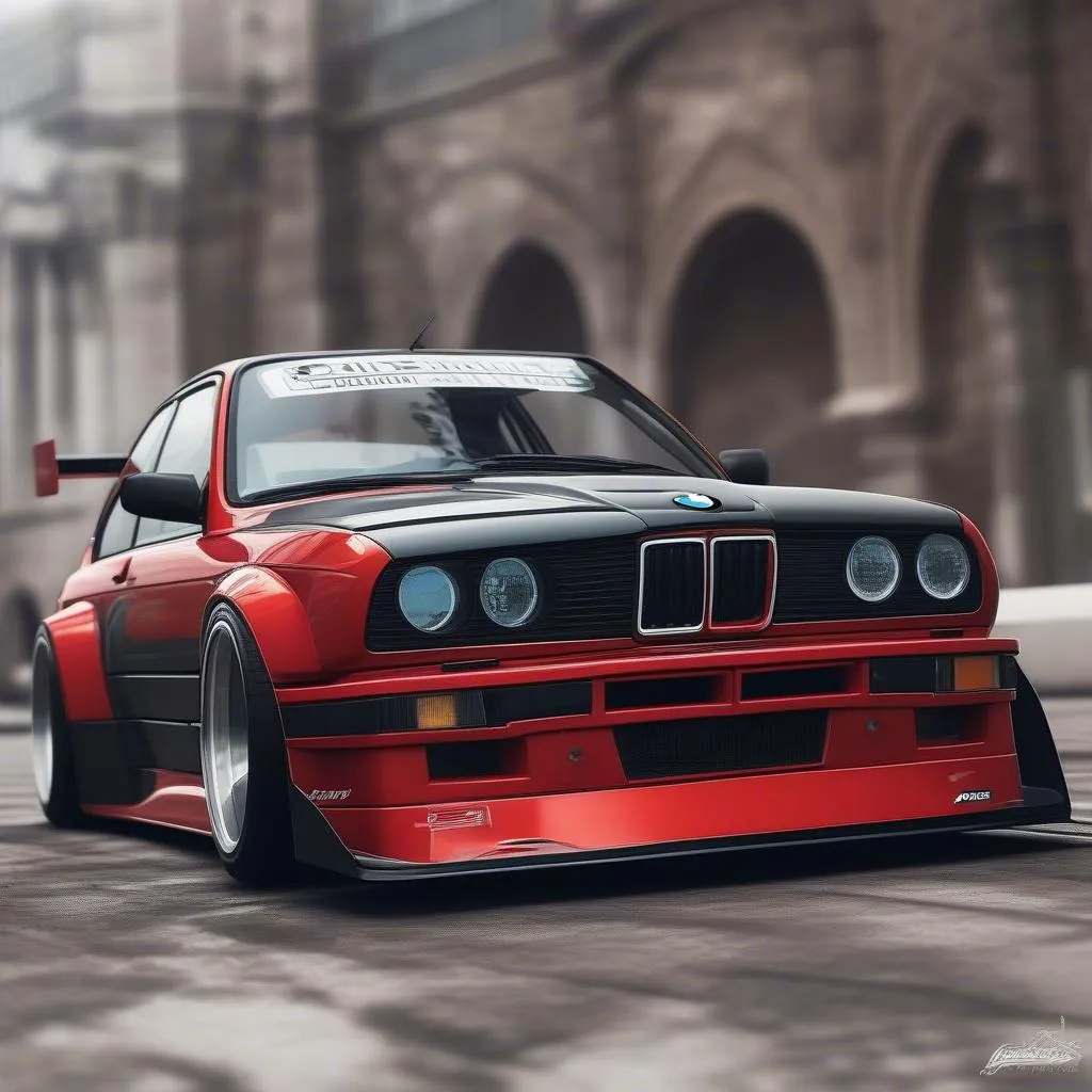 A 1990 BMW M3 Widebody: This image highlights the widebody kit designed by Alpina. The wider fenders and larger wheels give the car a more aggressive and muscular look. 