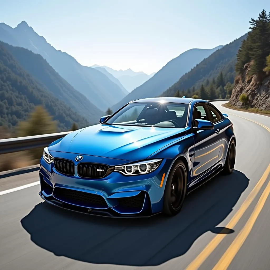 BMW M3 in Arctic Race Blue Metallic on a Winding Road