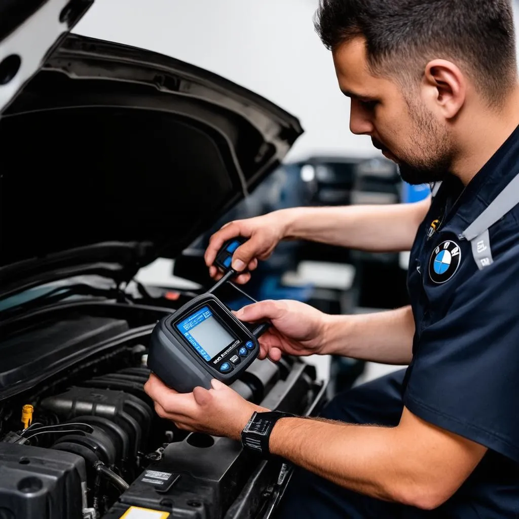 BMW Mechanic Checking Car