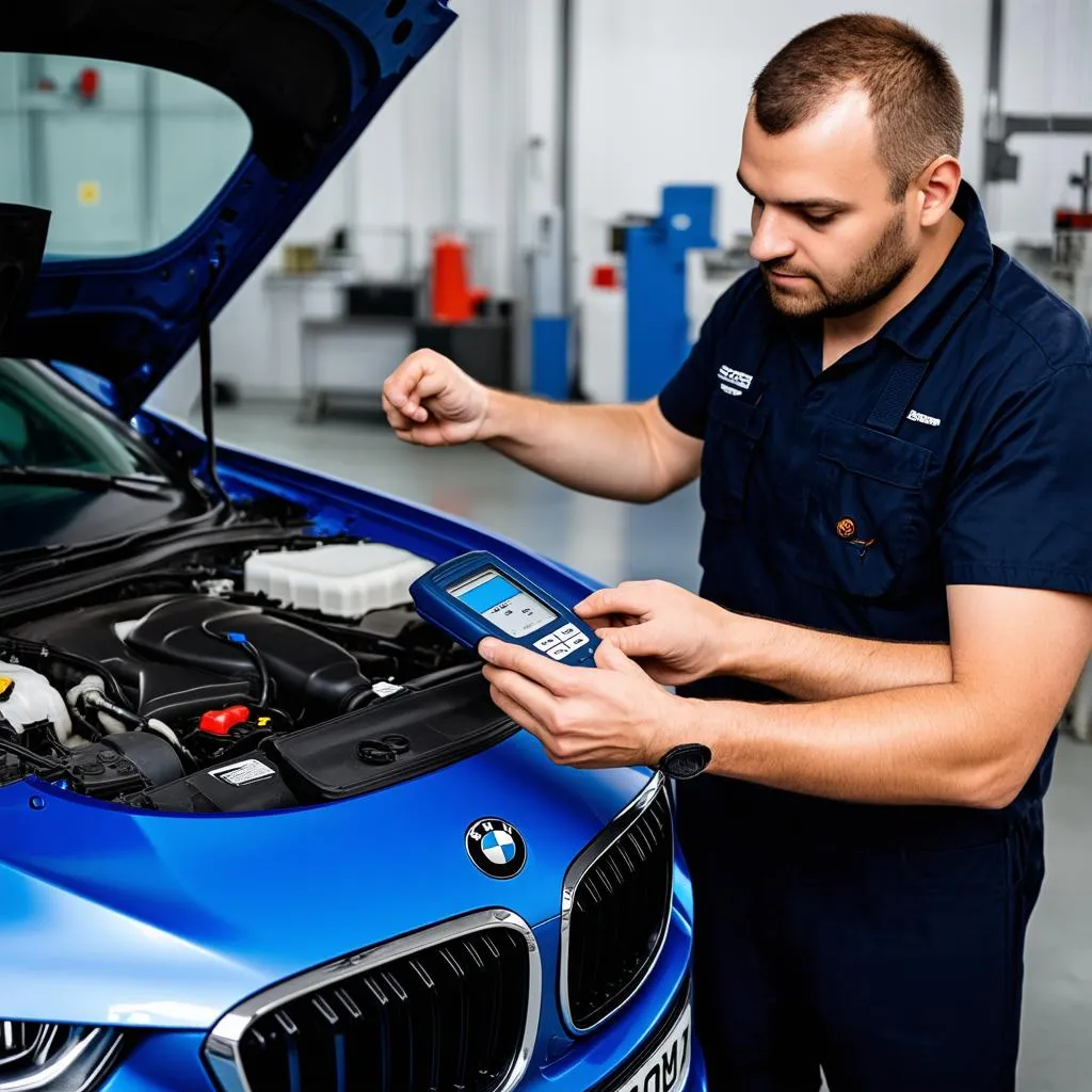 BMW Mechanic Checking Engine