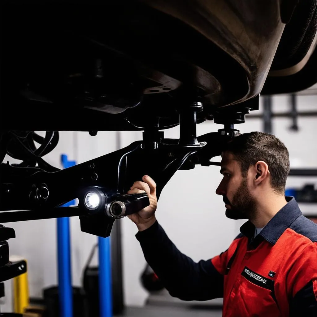 BMW Mechanic Inspecting Suspension