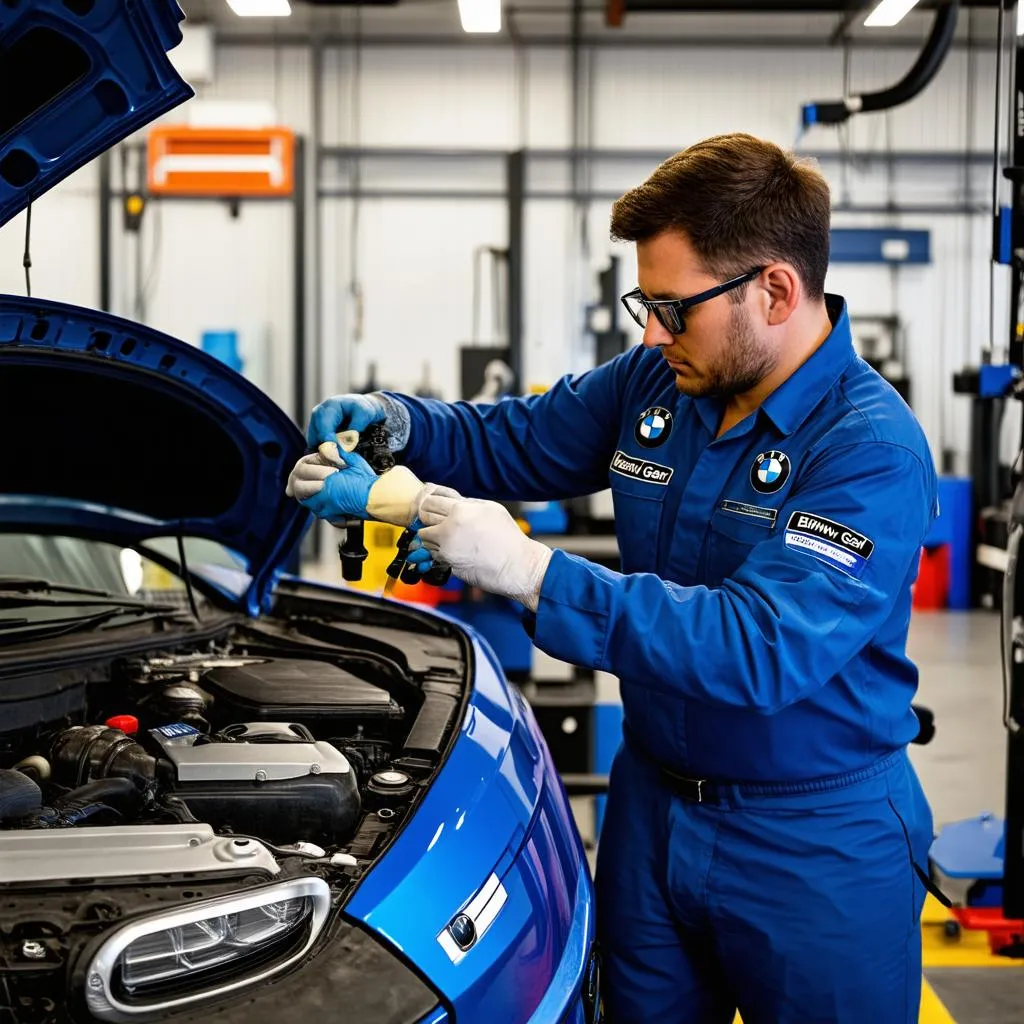 BMW Mechanic Working on a Car