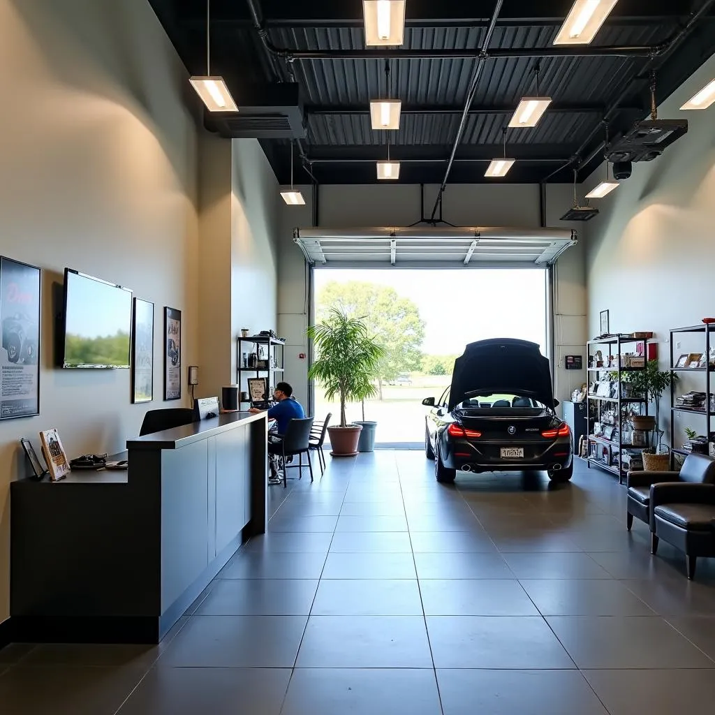 Interior of a BMW repair shop in Crystal Lake