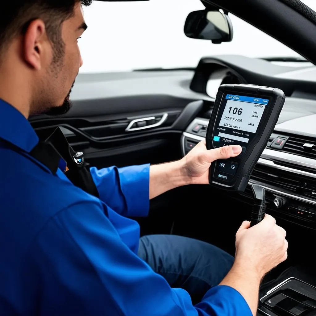 BMW Technician Using Scanner