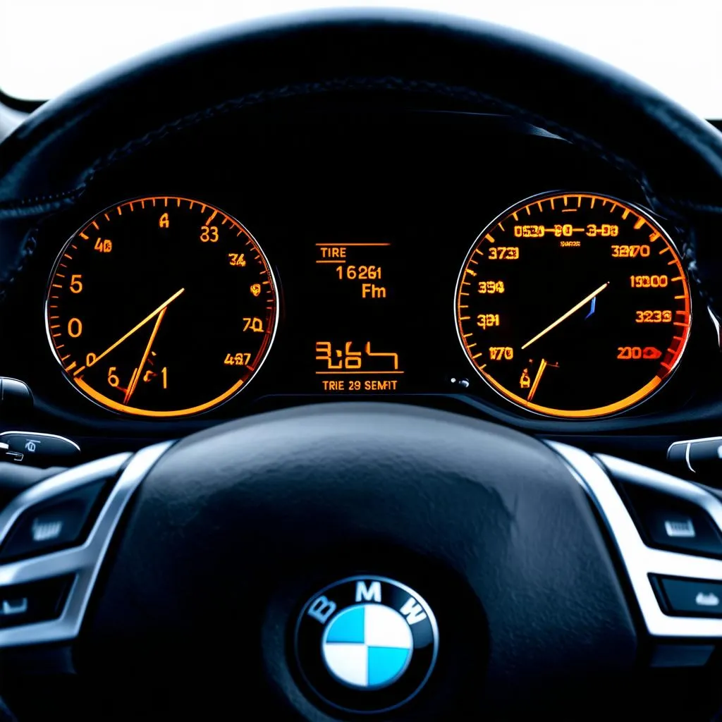 BMW X1 dashboard with tire pressure warning light