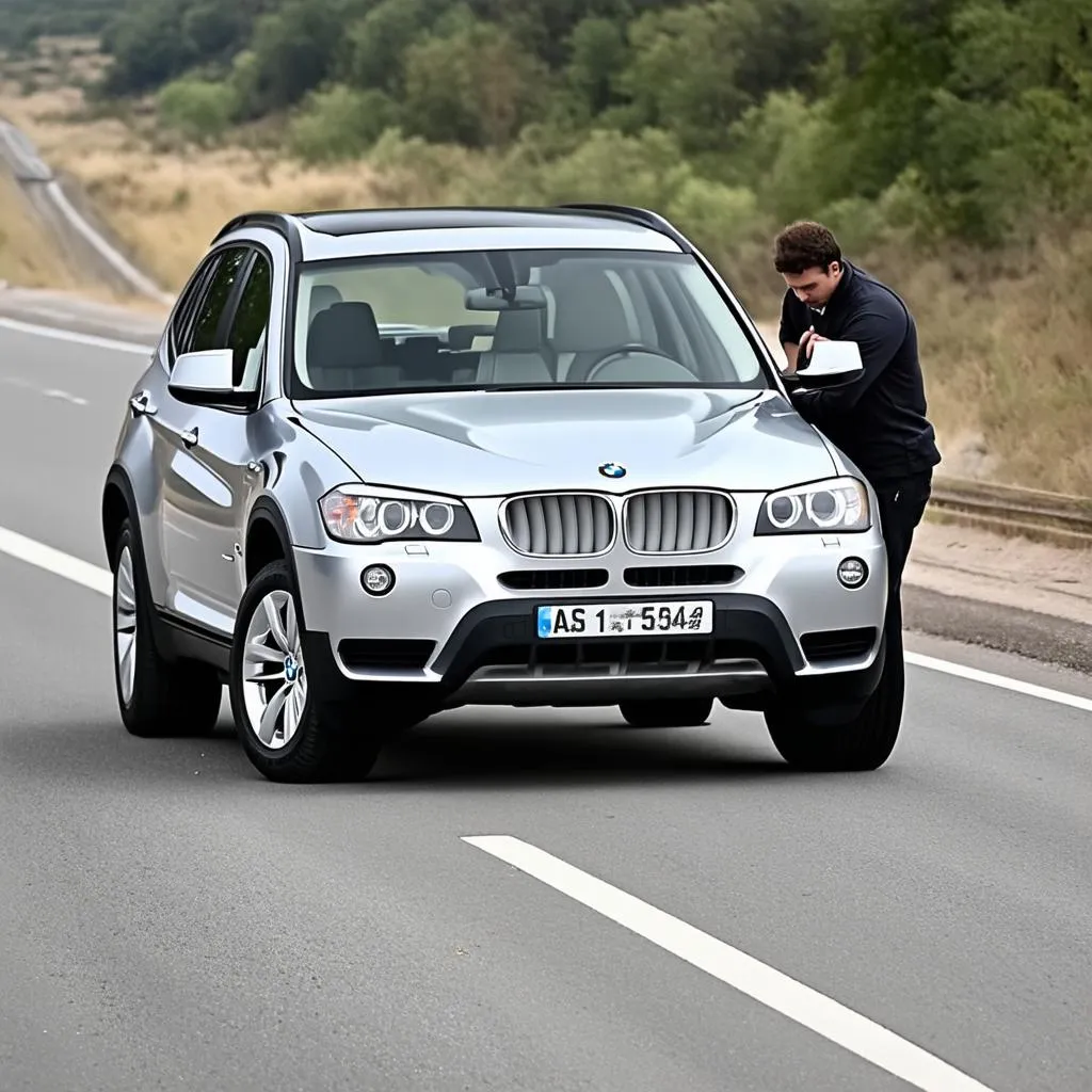 BMW X3 with Flat Tire