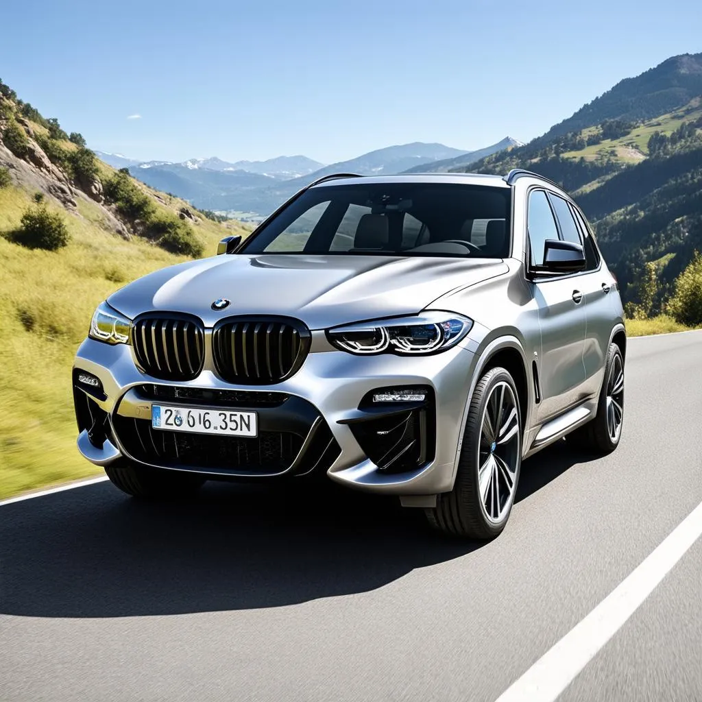 BMW X5 45e parked on a scenic mountain road