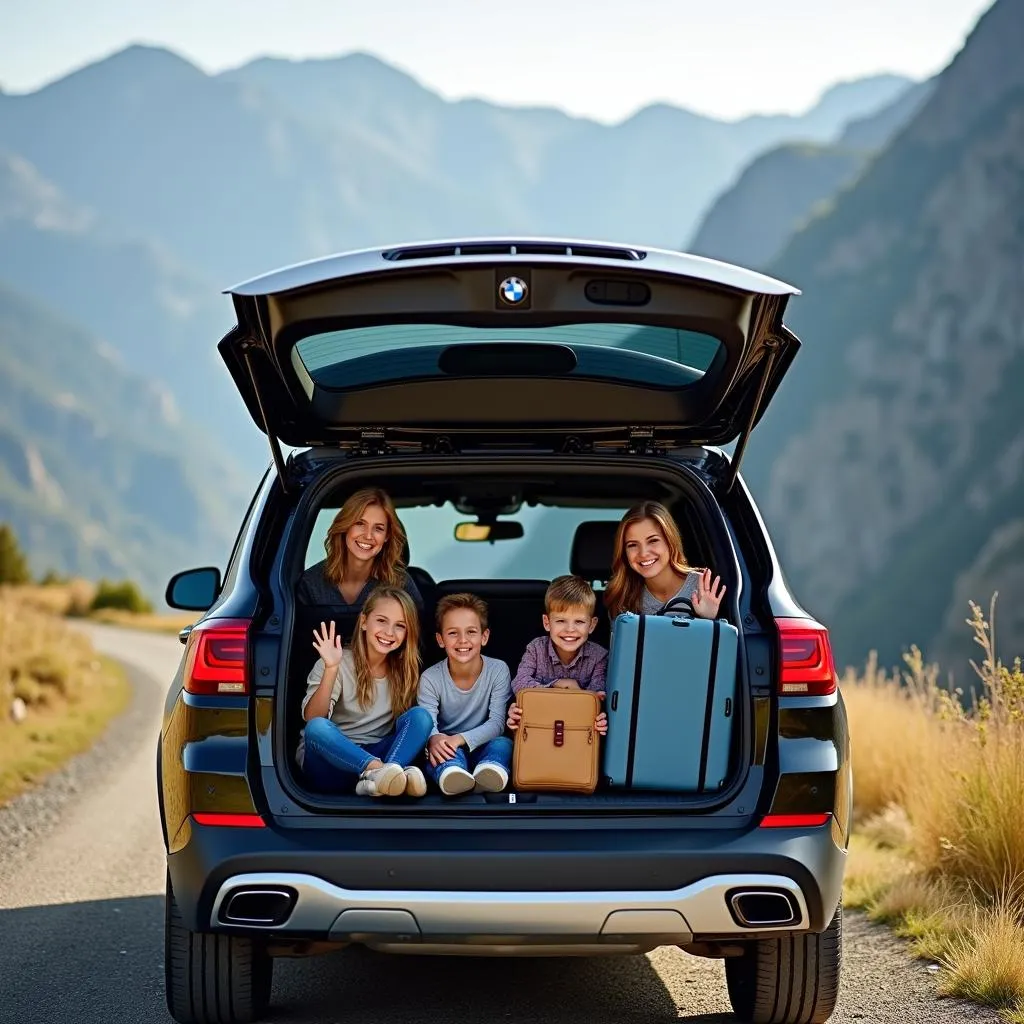 BMW X5 with family on a road trip