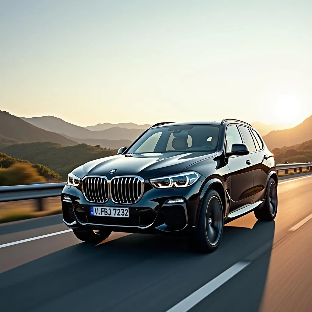 BMW X5 cruising on a scenic highway