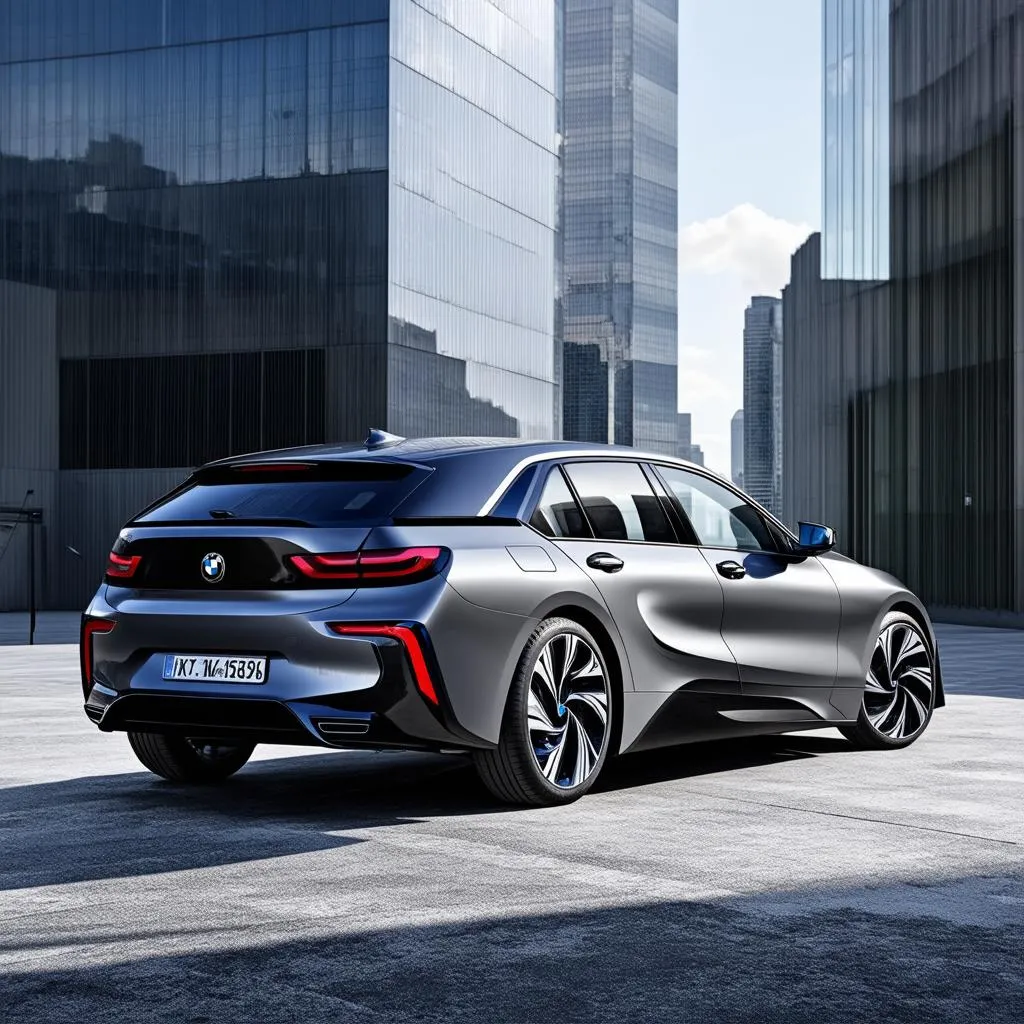 A BMW i4 in Skyscraper Grey, showcasing its sleek lines and refined color.