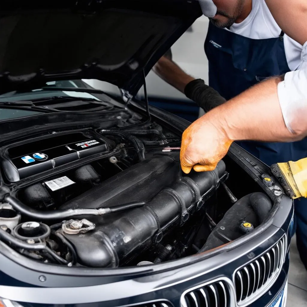 Inspecting a BMW M50 inlet manifold for cracks