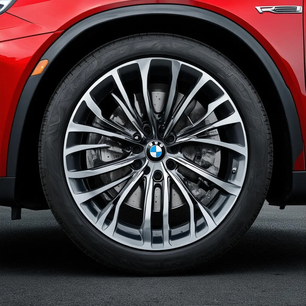 Close-up of 22-inch wheels on a BMW X6