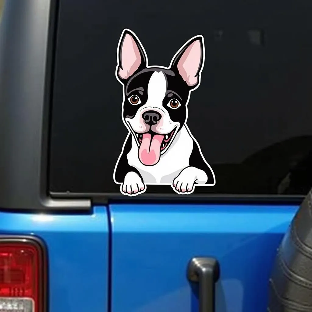 Boston Terrier car decal displayed on a Jeep Wrangler