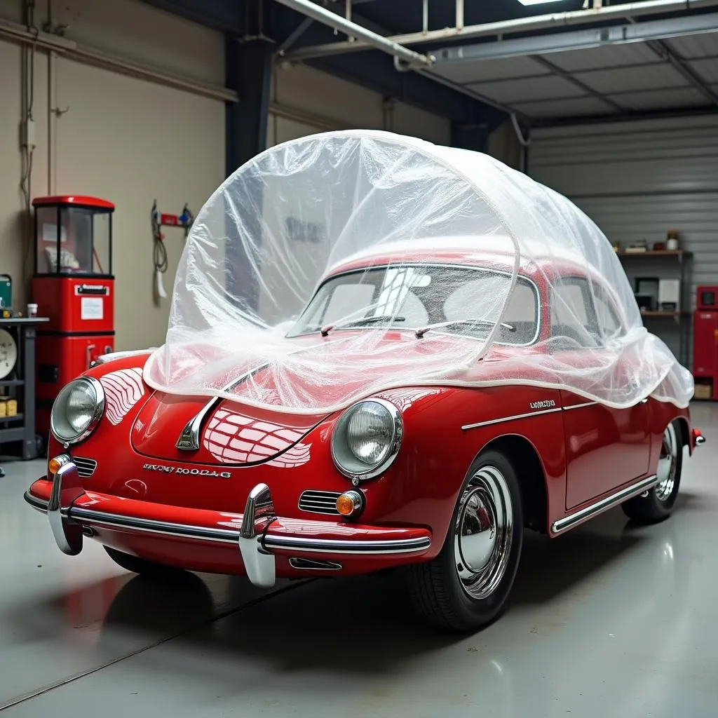 Classic car protected by a bubble car cover