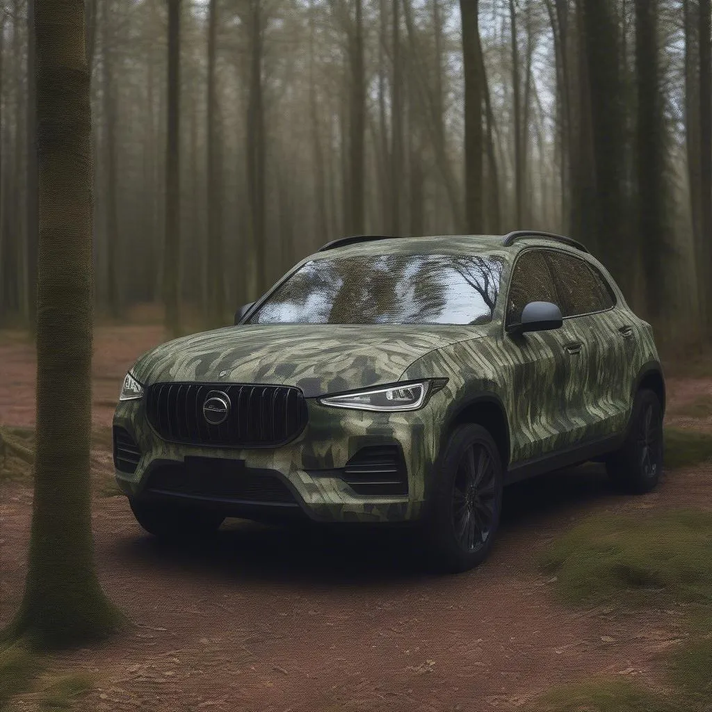 Camouflaged Car Blending With Surrounding Environment