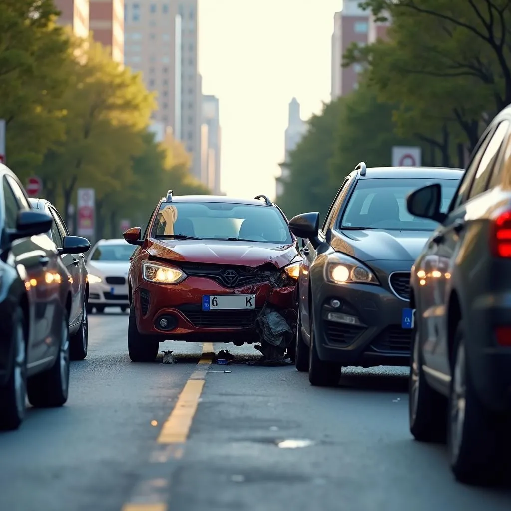 Car Accident on Busy Street