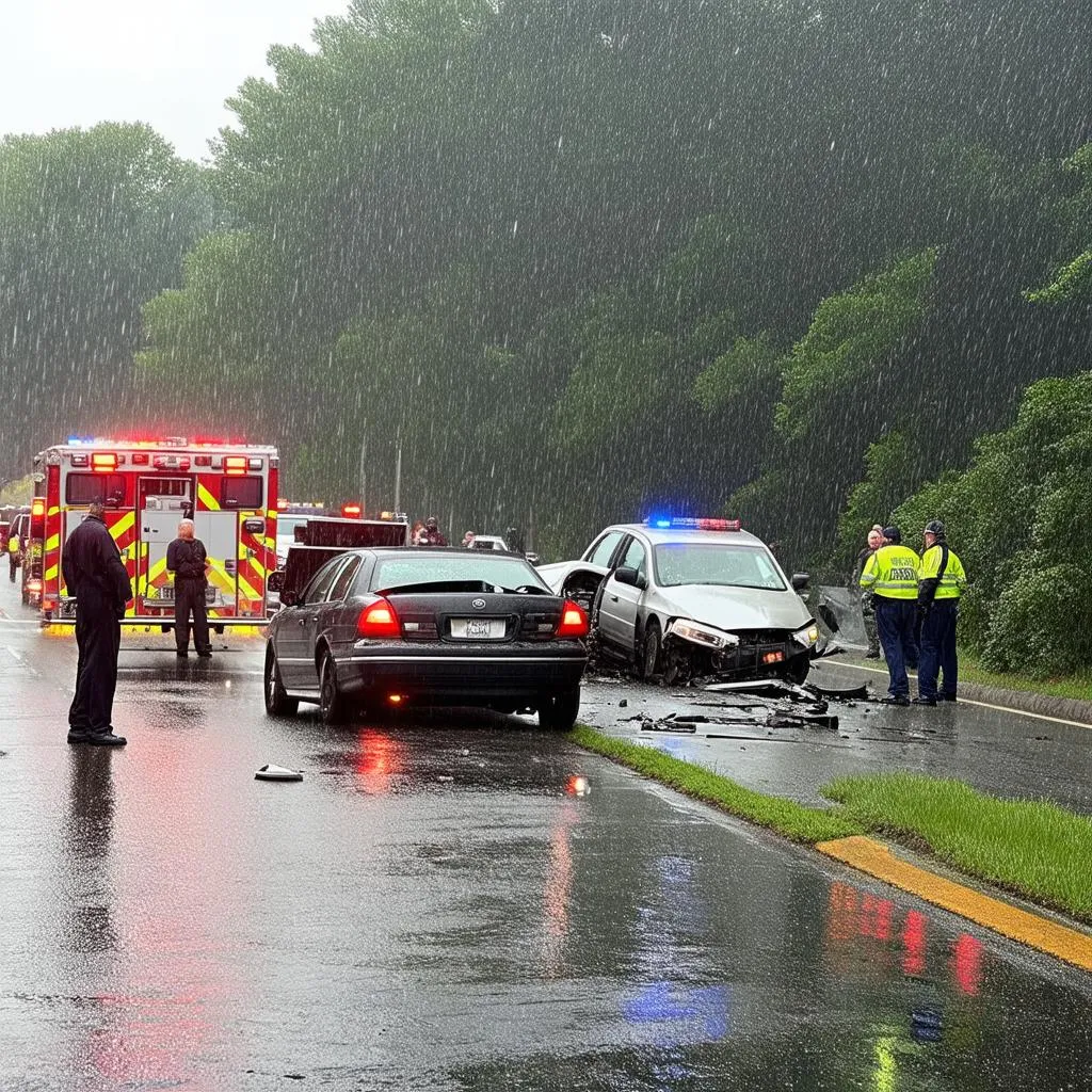 Car accident on a rainy day in Whitman, MA