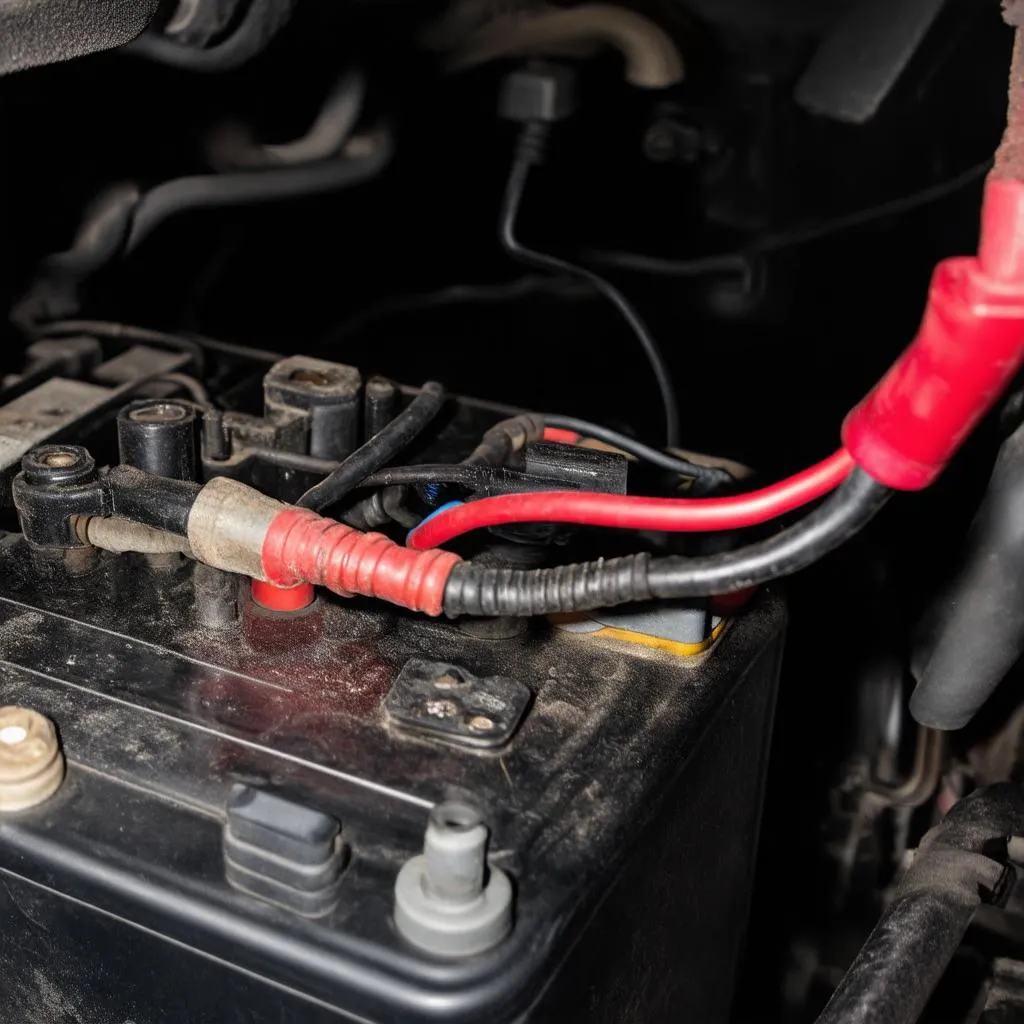 Car battery with wires connected