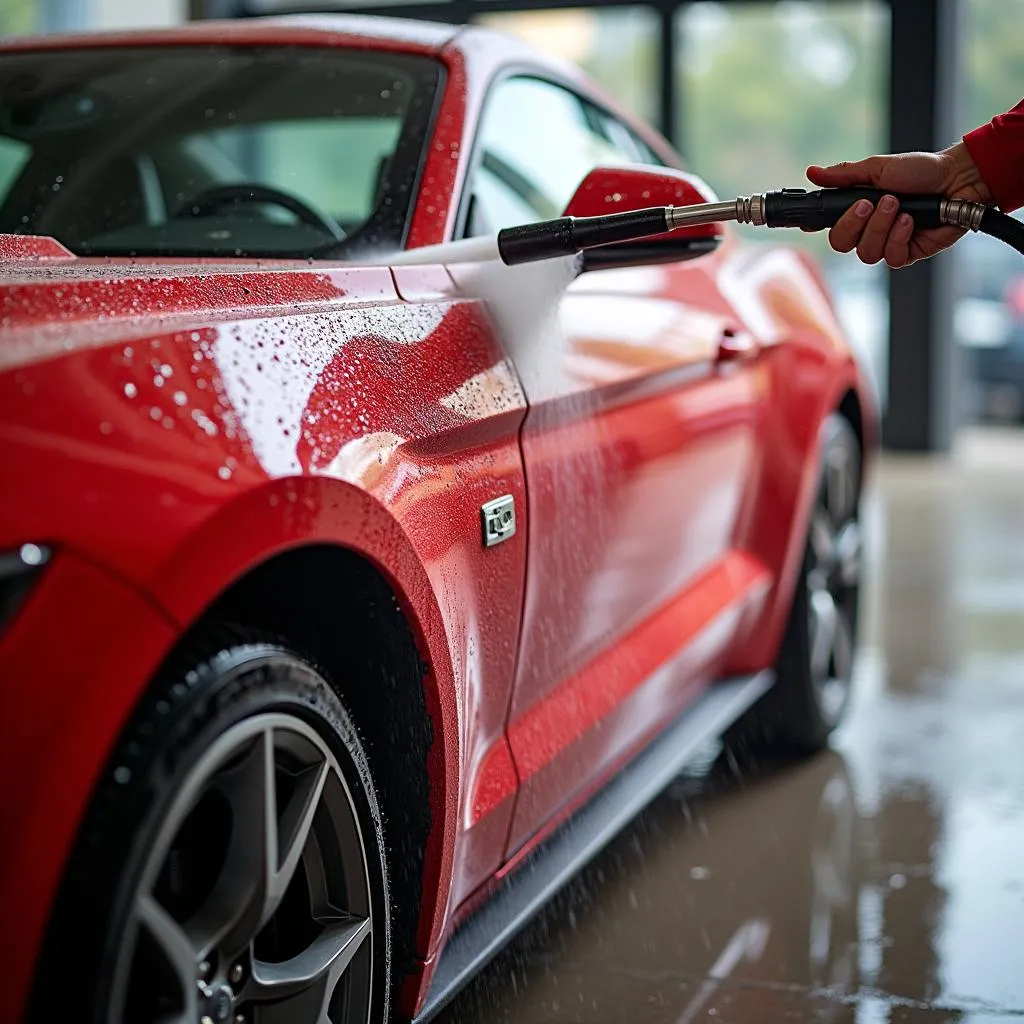 Car Being Washed With a Pressure Washer