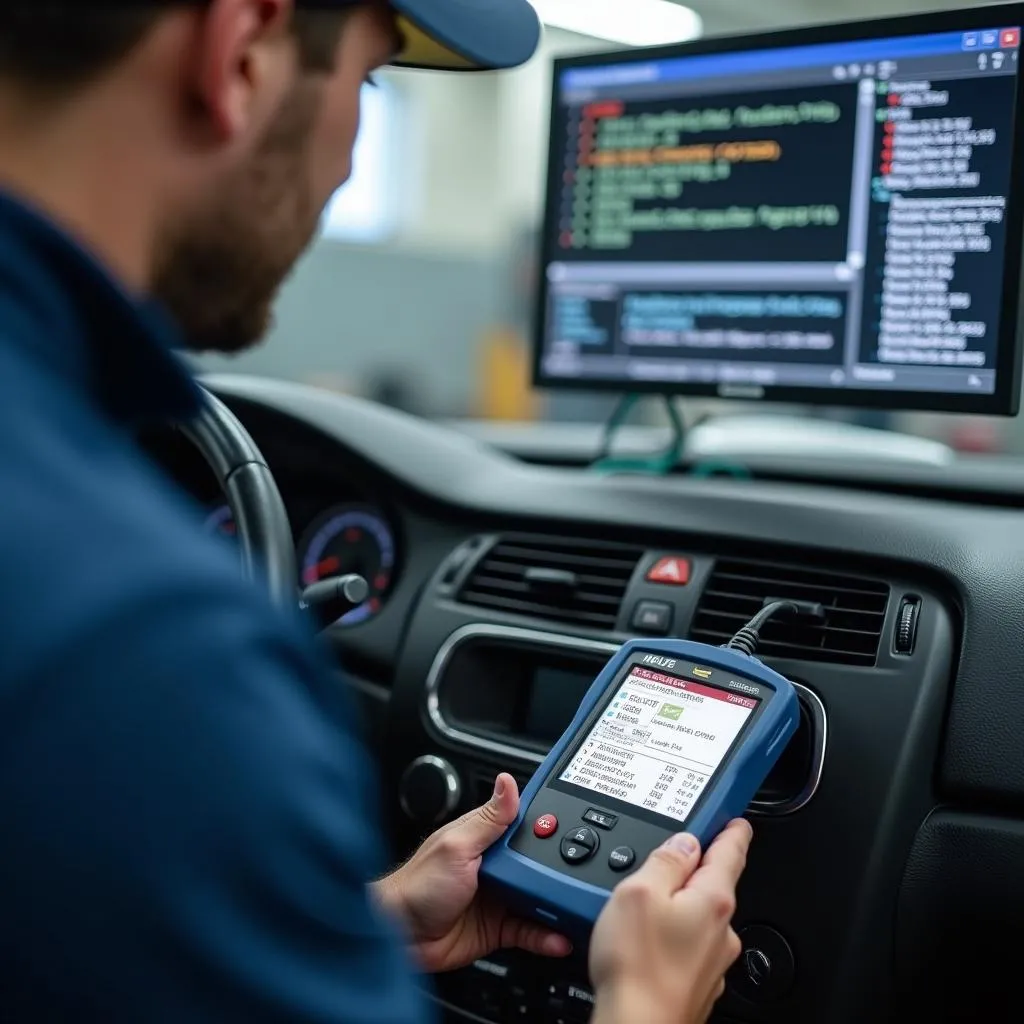 Mechanic Using Car Diagnostic Tools