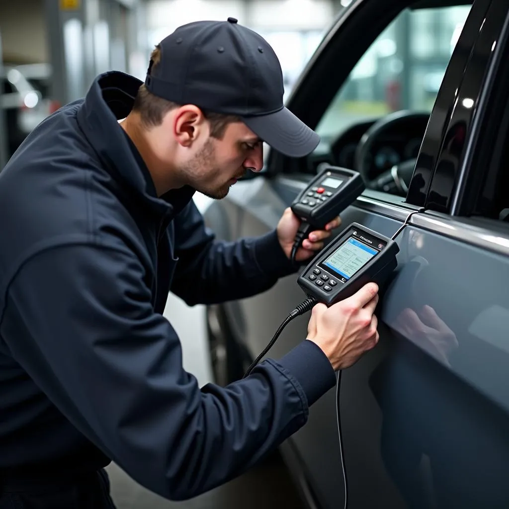 Car Diagnostics Technician Working on European Car