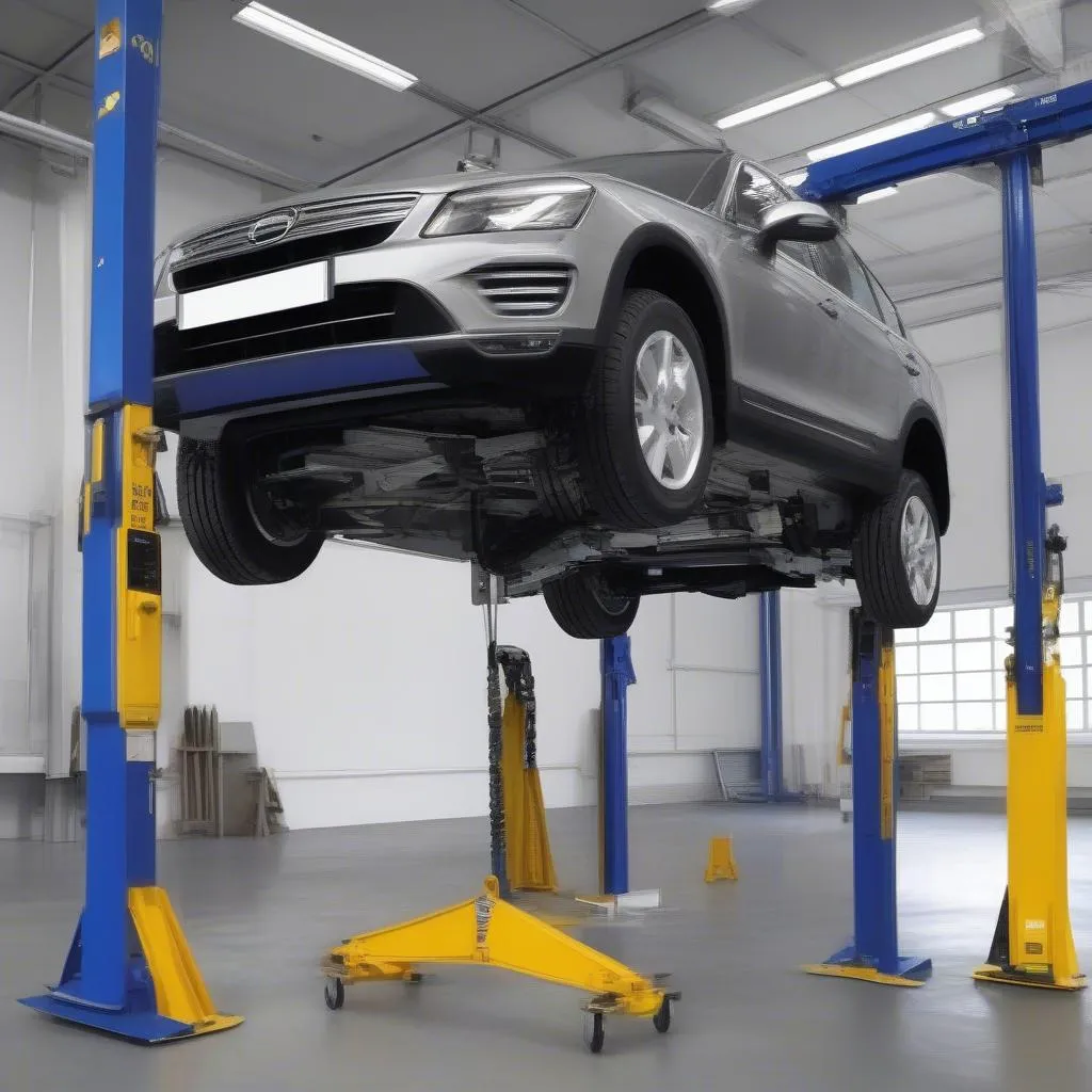 Car being lifted by a frame-based lift