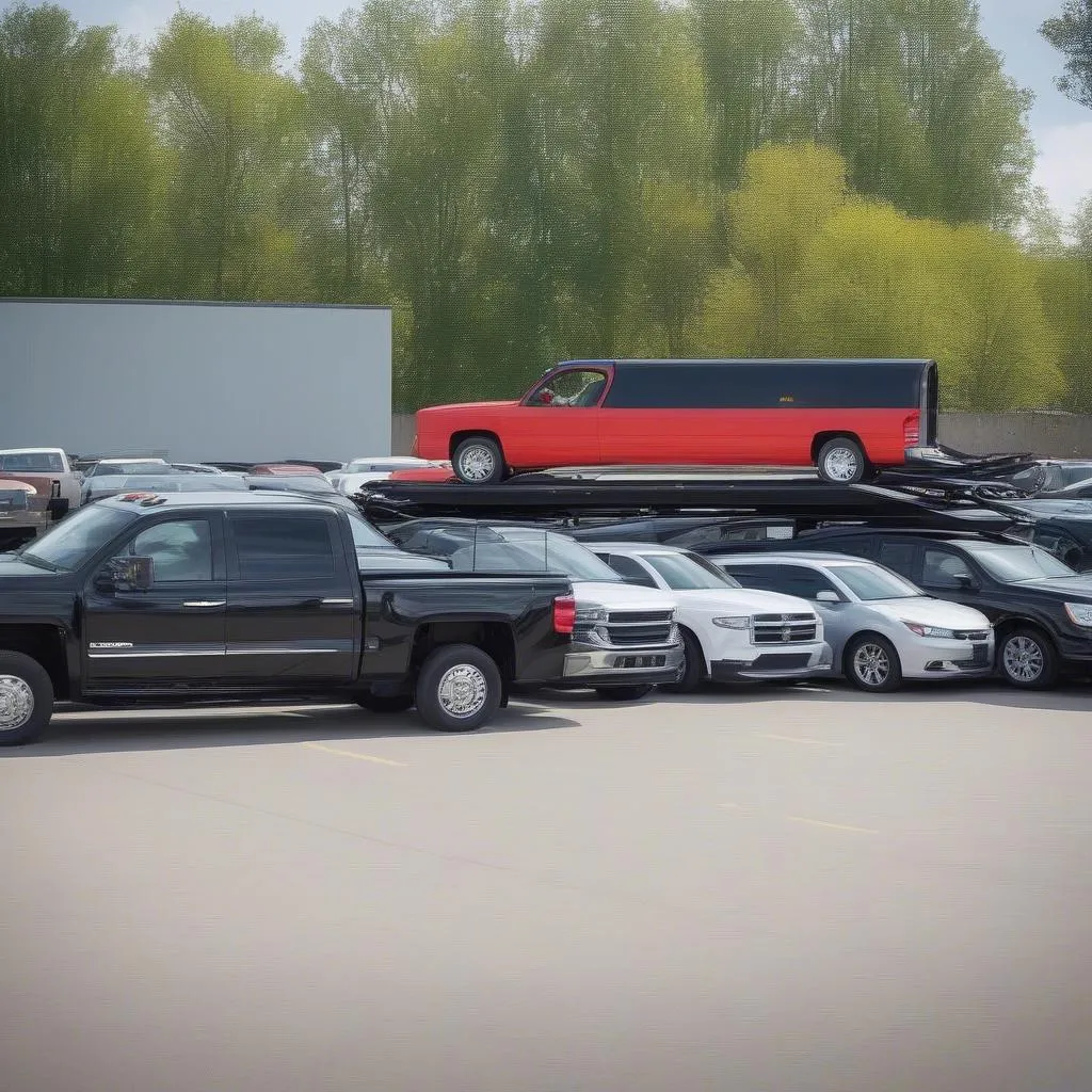 A car hauler model loaded with new cars