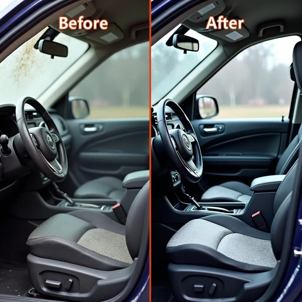 Car Interior Before and After Steam Cleaning