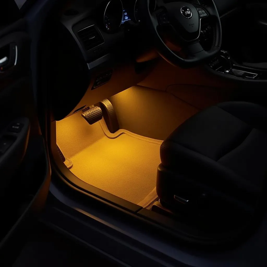 Car interior floor lights illuminating the footwell