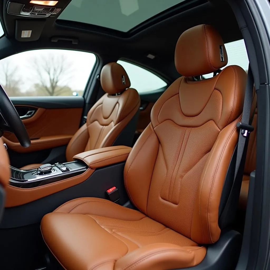 Luxurious car interior with suede and leather accents