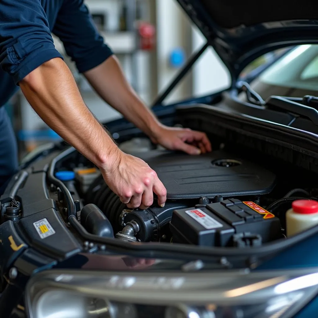 Mechanic working on a car engine