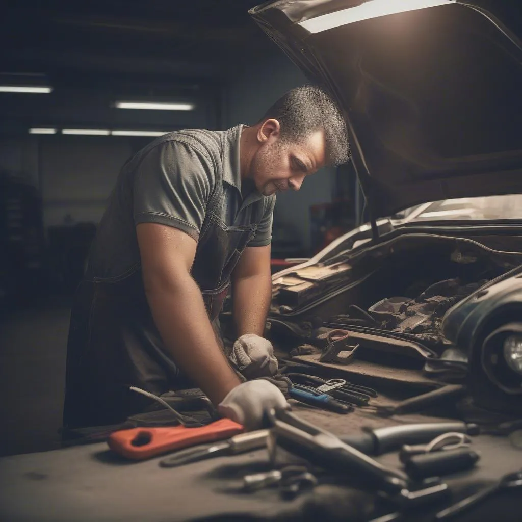 Car mechanic working